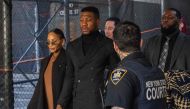Actor Jonathan Majors departs with girlfriend Meagan Good from his sentencing hearing in the domestic abuse case at Manhattan Criminal Court on April 8, 2024 in New York City. (Photo by David Dee Delgado / GETTY IMAGES NORTH AMERICA / Getty Images via AFP)
