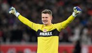 Stuttgart's German goalkeeper #33 Alexander Nuebel reacts at the end of the German first division Bundesliga football match between VfB Stuttgart and FC Augsburg in Stuttgart, southern Germany, on December 20, 2023. Photo by THOMAS KIENZLE / AFP