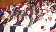 Minister of Justice and Minister of State for Cabinet Affairs H E Ibrahim bin Ali Al Mohannadi; Chief Justice and President of the Supreme Judiciary Council of Qatar H E Hassan bin Lahdan Al Mohannadi with other dignitaries during the meeting. 