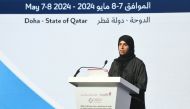 Minister of State for International Cooperation at the Ministry of Foreign Affairs H E Lolwah bint Rashid Al Khater addressing the opening session of the conference in Doha yesterday.  