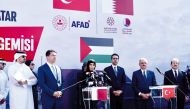 Minister of State for International Cooperation at the Ministry of Foreign Affairs H E Lolwah bint Rashid Al Khater seeing off the Qatari-Turkish aid ship at Port of Mersin yesterday. 