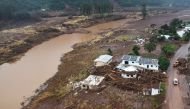 Aerial view after the floods caused by heavy rains in Mucum, Rio Grande do Sul state, Brazil, taken on May 10, 2024. (Photo by Gustavo Ghisleni / AFP)
 