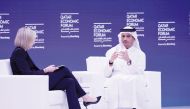 Prime Minister and Minister of Foreign Affairs H E Sheikh Mohammed bin Abdulrahman bin Jassim Al Thani  during a panel disucssion at the fourth edition of the Qatar Economic Forum, yesterday.  