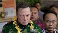 Tech billionaire Elon Musk (L) speaks during a ceremony held to inaugurate satellite unit Starlink at a community health center in Denpasar on Indonesia's resort island of Bali on May 19, 2024. (Photo by Sonny Tumbelaka / AFP)