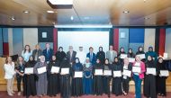 UDST President Dr. Salem Al Naemi along with senior officials and HMC professional during certificate distribution ceremony.  