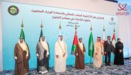 Minister of Municipality H E Abdullah bin Hamad bin Abdullah Al Attiyah (third left), GCC Secretary-General H E Jasem Mohamed Albudaiwi (first left) with GCC Ministers of Municipal Affairs in Doha yesterday.