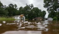 Homes in the Allen Circle neighborhood are have been flooded after excessive rains caused water levels to rise in the area on August 7, 2024 in Statesboro, Georgia. (Photo by Megan Varner / GETTY IMAGES NORTH AMERICA / Getty Images via AFP) 