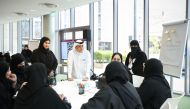 Undersecretary of the Ministry of Education and Higher Education Dr. Ibrahim bin Saleh Al Nuaimi and Assistant Undersecretary for Educational Affairs, Maha Al Ruwaili during an annual educational meeting yesterday.