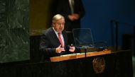United Nations Secretary-General Antonio Guterres speaks during the 79th Session of the United Nations General Assembly at the United Nations headquarters in New York City on September 24, 2024. Photo by ANGELA WEISS / AFP.