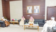 QMC Chairman H E Sheikh Hamad bin Thamer Al Thani with Saudi Arabia's Minister of Media H E Salman bin Yousef Al Dosari and QMC CEO H E Sheikh Abdulaziz bin Thani Al Thani (right) during their meeting in Doha, yesterday.
