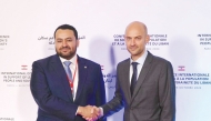 Minister of State at the Ministry of Foreign Affairs H E Dr. Mohammed bin Abdulaziz bin Saleh Al Khulaifi (left) with France's Foreign Affairs Minister H E Jean-Noel Barrot at the conference in Paris yesterday.
