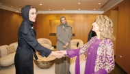 H H Sheikha Moza bint Nasser with First Lady of the Republic of Iraq H E Shanaz Ibrahim Ahmed during their meeting yesterday.