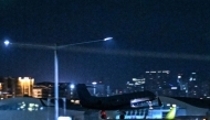 The Learjet carrying former Philippine president Rodrigo Duterte, takes off from Villamor Air Base in Pasay, Metro Manila on March 11, 2025. (Photo by Jam Sta Rosa / AFP)
