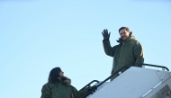 US Vice President JD Vance and Second Lady Usha Vance arrive at the US military's Pituffik Space Base in Greenland on March 28, 2025. Photo by Jim WATSON / POOL / AFP.