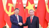 Xi Jinping, general secretary of the Communist Party of China Central Committee and Chinese president, holds talks with To Lam, general secretary of the Communist Party of Vietnam (CPV) Central Committee, at the CPV Central Committee headquarters in Hanoi, Vietnam, April 14, 2025. (Xinhua/Li Xueren)
