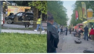 Collage of screen grabs from videos of the crash circulating through social media. 
