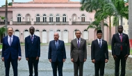 (L to R) Russia's Foreign Minister Sergey Lavrov, Ethiopia's Minister of Foreign Affairs Gedion Timothewos, Brazil's Foreign Minister Mauro Vieira, China's Foreign Minister Wang Yi, Indonesia's Foreign Minister Sugiono and South Africa's Minister of Foreign Affairs Ronald Lamola pose for the family photo at the first meeting of BRICS Foreign Ministers in Rio de Janeiro, Brazil, on April 28, 2025. (Photo by Pablo PORCIUNCULA / AFP)
