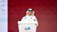 Governor of QCB and Chairman of Qatar Financial Markets Authority and Qatar Financial Centre Regulatory Authority H E Sheikh Bandar bin Mohammed bin Saud Al Thani addressing the conference, yesterday.