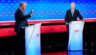 Donald Trump and Joe Biden debate at CNN’s studios in Atlanta on June 27. (Photo by Jabin Botsford/The Washington Post)