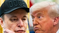 This combination of pictures created on June 03, 2025 shows Elon Musk looks and US President Donald Trump in the Oval Office of the White House in Washington, DC, on May 30, 2025.  (Photo by Allison Robbert / AFP)
