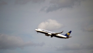 This picture taken on September 27, 2019 shows an Boeing 737 NG / Maxof Irish Low Cost company Ryanair after taking off from the Toulouse-Blagnac airport, near Toulouse. Photo by PASCAL PAVANI / AFP