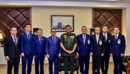 Thai and Cambodian officials pose for photos in Kuala Lumpur, Malaysia on Aug. 4, 2025. (Malaysian National News Agency/Handout via Xinhua)