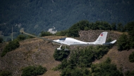 Solar-powered plane SolarStratos piloted by Swiss pilot Raphael Domjan is seen taking off at the Sion airport, on August 8, 2025, during his first attempt of the season at setting a new aviation record by reaching an altitude of 10,000 metres. Photo by Fabrice COFFRINI / AFP