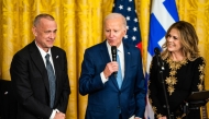 File photo: US President Joe Biden, with actor Tom Hanks and his wife, the actress and musician Rita Wilson, at the White House in 2023. (Photo by Demetrius Freeman/The Washington Post)