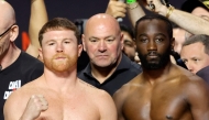 Canelo Alvarez (L) and Terence Crawford pose during a ceremonial weigh-in at T-Mobile Arena on September 12, 2025 in Las Vegas, Nevada. Steve Marcus/Getty Images/AFP 