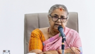 Newly-elected Prime Minister of Nepal's interim government Sushila Karki speaks with officials at the prime minister's office in Kathmandu on September 14, 2025. (Photo by Prabin Ranabhat / AFP)