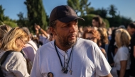 Panos Routsi, father of a boy killed in the Tempi railway collision in February 2023, looks on as he entered his seventh day of a hunger strike to demand that his son's body be exhumed so that the cause of death can be determined through toxicological tests, outside the Greek Parliament in Athens on September 21, 2025. Photo by Angelos TZORTZINIS / AFP