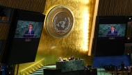 France's President Emmanuel Macron speaks during a United Nations Summit on Palestinians at UN headquarters during the United Nations General Assembly (UNGA) in New York on September 22, 2025. (Photo by Angela Weiss / AFP)
 
