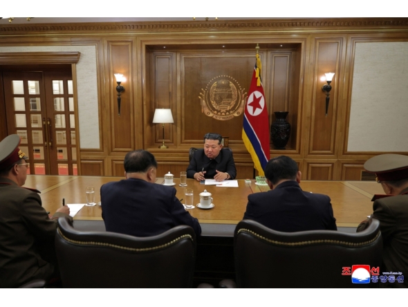 This picture taken on September 26, 2025 and released from North Korea's official Korean Central News Agency (KCNA) on September 27, 2025 shows North Korean leader Kim Jong Un attending a consultation meeting on nuclear materials, at an undisclosed location in North Korea. (Photo by KCNA VIA KNS / AFP)