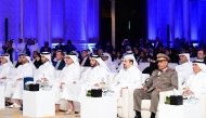 Minister of Communications and Information Technology, H E Mohammed bin Ali Al Mannai; Minister of Municipality, H E Abdullah bin Hamad bin Abdullah Al Attiyah; NCSA President, Eng. Abdulrahman bin Ali Al Farahid Al Malki; and other officials and delegates at the opening session of the conference. 