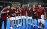 Qatar players and officials celebrate after qualifying for the final.