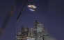 An aerial restaurant in Japan suspended by a crane. (Photo by The Japan News)
