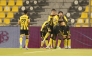 Qatar SC players celebrate with Joao Pedro after the Brazilian scored a goal against Umm Salal yesterday. 