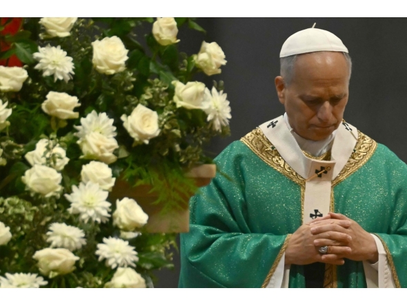 Pope Leo XIV leads a mass for the Jubilee of the poor at St Peter's basilica in The Vatican, on November 16, 2025. (Photo by Filippo MONTEFORTE / AFP)