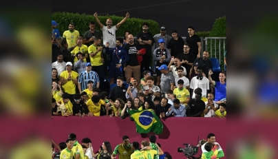 Brazil players celebrate after winning the match. PIC: CBF