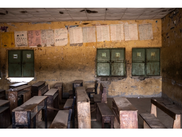 (Files) A general view of an empty classroom of a Local Education Authority (LEA) Primary School in Lugbe, Abuja, on June 27, 2025. (Photo by Olympia De Maismont / AFP)