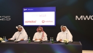 President of CRA Engineer Ahmad bin Abdulla AlMuslemani; Chief Executive Officer of Ooredoo Qatar Sheikh Ali bin Jabor bin Mohammad Al Thani and Chief Executive Officer at Vodafone Qatar Sheikh Hamad Abdulla Jassim Al Thani during signing of the Letter of Intent.  
