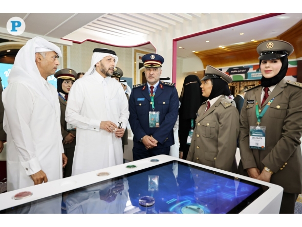 Minister of Public Health H E Mansoor bin Ebrahim bin Saad Al Mahmoud while touring the exhibition. Pictures: Salim Matramkot / The Peninsula 