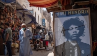 File photo: A picture taken in the Moroccan coastal city of Essaouira shows portraits of late US guitarist Jimi Hendrix on September 10, 2020. AFP / FADEL SENNA

