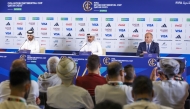 FROM LEFT: LOC Media Relations Manager Abdulla Al Qashouti, LOC Marketing, Promotion and Commercial Executive Director Hassan Al Kuwari and FIFA Representative Roberto Grassi during the pre-event press conference at Qatar National Convention Centre yesterday. 
