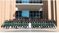 Minister of Sports and Youth H E Sheikh Hamad bin Khalifa bin Ahmed Al Thani poses for a photo with the participants and officials at the winter camp for elite referees. 