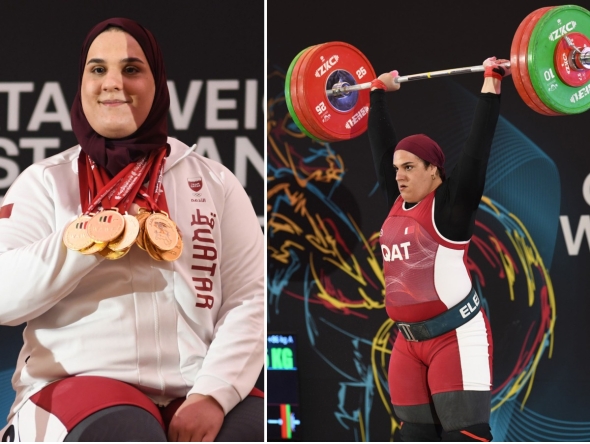 Qatar's Ouissal Ikhlef with nine gold medals (left) and in action. 