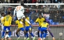 Ivory Coast's forward #22 Evann Guessand scores his team's second goal during the Africa Cup of Nations (CAN) Group F football match between Gabon and Ivory Coast at the Grand Stadium in Marrakech on December 31, 2025. (Photo by Khaled DESOUKI / AFP)