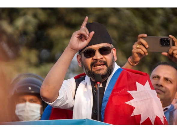 Rastriya Swatantra Party (RSP) election candidate and Kathmandu's former mayor Balendra Shah addresses supporters during a campaign rally in Janakpur on January 19, 2026. (Photo by Sumit Mishra / AFP)