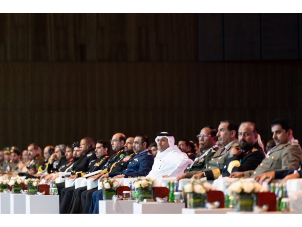 Deputy Prime Minister and Minister of State for Defence Affairs H E Sheikh Saoud bin Abdulrahman bin Hassan Al-Thani with top military officials from Qatar and abroad attending the conference. 