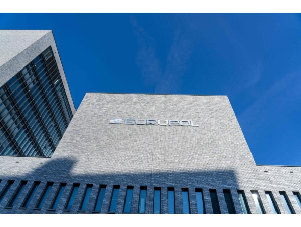 This photograph taken on June 8, 2021, in The Hague shows a view of the EU police agency Europol buildings. Photo by Jerry Lampen / ANP / AFP